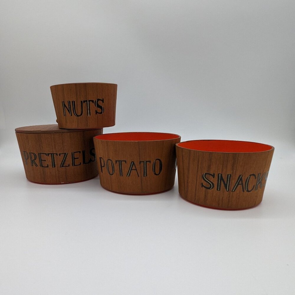 Vintage Nuts Snacks Pretzels Potato Chips Retro Containers Missing Lids Wear
